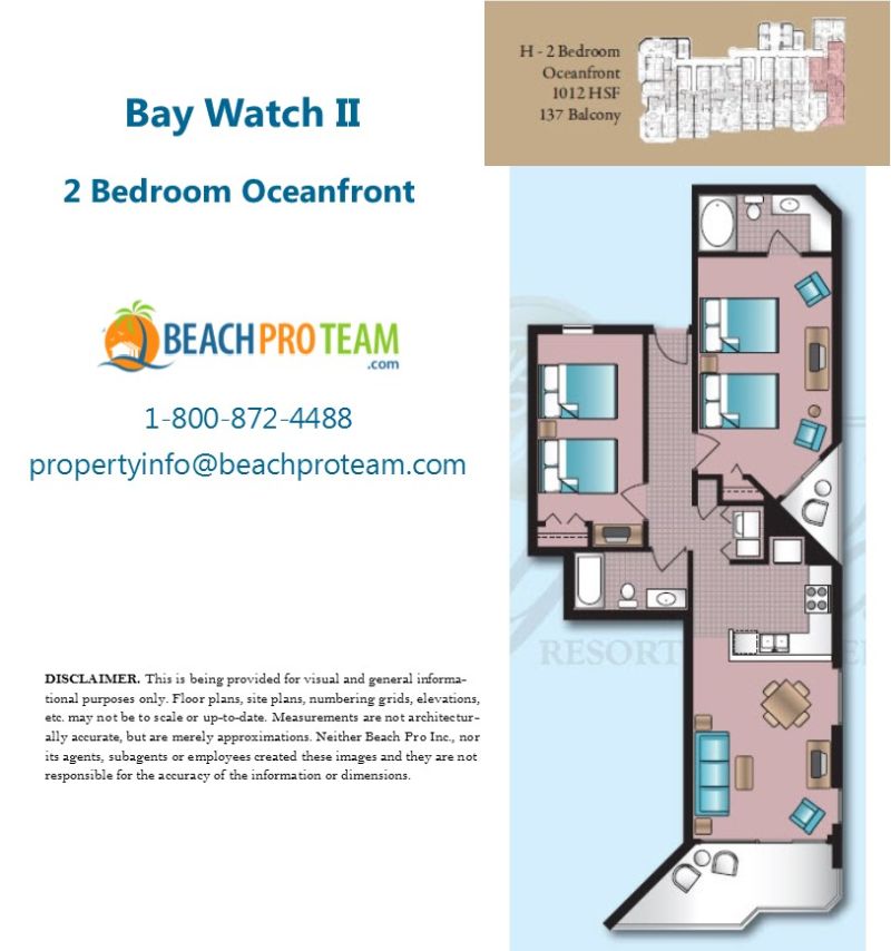 Bay Watch Resort II Floor Plan H - 2 Bedroom Oceanfront Corner